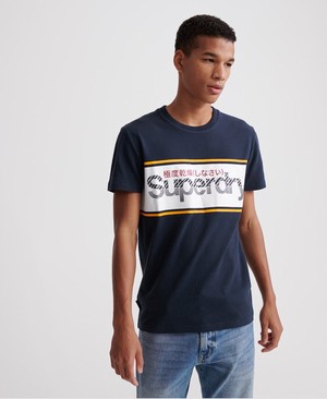 Superdry Core Logo Stripe Férfi Pólók Sötétkék | PCAYL6173